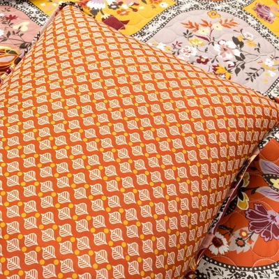 Lush Décor 3pc Bohemian Flower Reversible Oversized Cotton Quilt Set Orange/Lilac 7 Lush Décor 3pc Bohemian Flower Reversible Oversized Cotton Quilt Set Orange/Lilac - Image 5