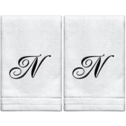 Creative Scents Set Of 2 White Fingertip Monogrammed Towels, Black Embroidered -Baxton Studio Store GUEST 546f7a3d 981d 45e8 a9db 880b6dc631f9