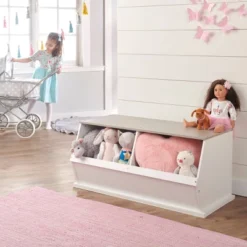 Badger Basket Two Bin Stackable Storage Cubby White/Gray Woodgrain -Baxton Studio Store GUEST 548f14aa 6559 4032 95e6 4a940a03a507