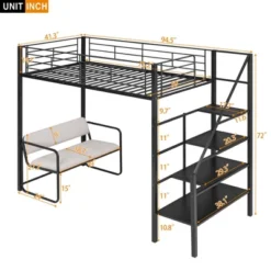 Twin Size Metal Loft Bed With Bench And Storage Staircase, Black-ModernLuxe -Baxton Studio Store GUEST 55fc4456 b4eb 4f8d 9388 1ad2bee8a174