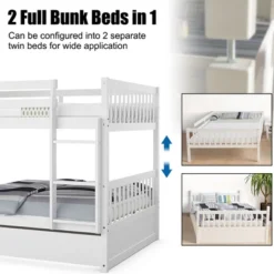 Costway Full Over Full Bunk Bed Platform Wood Bed W/ Trundle & Ladder Rail Brown/White 17 Costway Full Over Full Bunk Bed Platform Wood Bed W/ Trundle & Ladder Rail Brown/White -Baxton Studio Store GUEST 5737e5cb 2ad0 4a5b b07a bb72fb10f822