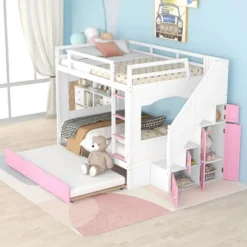 Full Over Full Bunk Bed With Trundle, Stairs, Ladders And Storage Cabinet-ModernLuxe -Baxton Studio Store GUEST 57c9e4d4 d968 4114 a59c f203690502ec