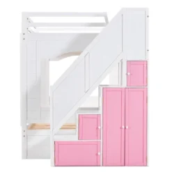 Full Over Full Bunk Bed With Trundle, Stairs, Ladders And Storage Cabinet-ModernLuxe -Baxton Studio Store GUEST 5cdbbf3e 5ba6 42a0 8ca9 7d543c89966b