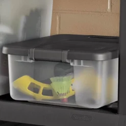 Sterilite 25 Quart Shelf Tote With Flat Gray Lid And Platinum Latches (18 Pack) -Baxton Studio Store GUEST 5f1eb0c8 5def 460d b722 c9f8412632c9