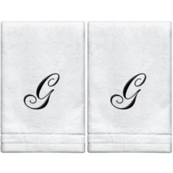 Creative Scents Set Of 2 White Fingertip Monogrammed Towels, Black Embroidered -Baxton Studio Store GUEST 610fedae ab77 445a bdd5 3de6f58f743b