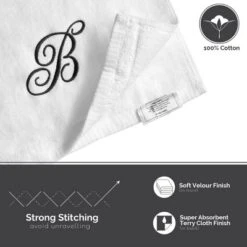 Creative Scents Set Of 2 White Fingertip Monogrammed Towels, Black Embroidered -Baxton Studio Store GUEST 62eb3dd9 0ddf 441a b9aa eb0f737abd52