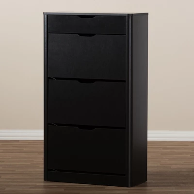 Cayla Modern And Contemporary Wood Shoe Cabinet - Black - Baxton Studio 8 Cayla Modern And Contemporary Wood Shoe Cabinet - Black - Baxton Studio - Image 6