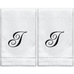 Creative Scents Set Of 2 White Fingertip Monogrammed Towels, Black Embroidered -Baxton Studio Store GUEST 647343ad 7500 4248 afc4 c968326e3473