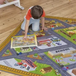 KC CUBS Boy & Girl Kids Country Farm Road W/ Construction Vehicle Car Traffic Educational Learning & Game Nursery Classroom Rug Carpet -Baxton Studio Store GUEST 66ad9c2d e64e 4b76 a501 17ca96175607