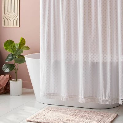 Textured Crochet Trim Shower Curtain White - Threshold™ 3 Textured Crochet Trim Shower Curtain White - Threshold™