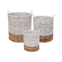 Set Of 3 Natural Water Hyacinth Decorative Storage Baskets With Handles -Baxton Studio Store GUEST 6c4cde6c f904 44a7 bfaf e93781dddf30