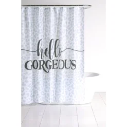 Shiraleah "Hello Gorgeous" Grey Leopard Print Shower Curtain