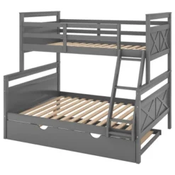 Twin Over Full Bunk Bed With Twin Size Trundle Bed, Ladder And Guardrail-ModernLuxe 22 Twin Over Full Bunk Bed With Twin Size Trundle Bed, Ladder And Guardrail-ModernLuxe -Baxton Studio Store GUEST 71996ad0 276a 42c8 a995 9db7aa95d346