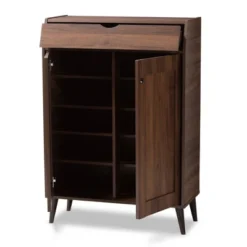 Cormier Walnut Finished 2 Door Wood Entryway Shoe Storage Cabinet Brown - Baxton Studio -Baxton Studio Store GUEST 731806b6 1e1b 4fba 9d78 6b3e7e36e311