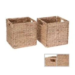 Set Of 2 Handmade Wicker Storage Cubes - 12-Inch Square Foldable Baskets With Handles - Made Of Hand-Twisted Water Hyacinth By Villacera (Natural) -Baxton Studio Store GUEST 7325af43 ea92 4285 9334 c9eccd513c4d