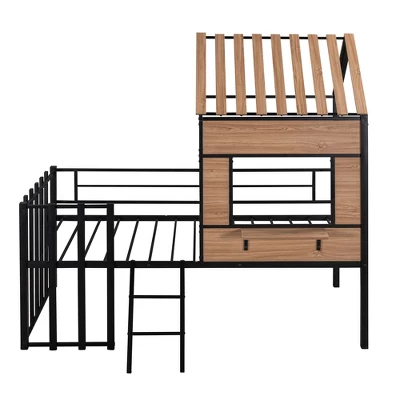 Metal Twin Size Loft Bed With Roof, Windows, Railing And Ladder - ModernLuxe 6 Metal Twin Size Loft Bed With Roof, Windows, Railing And Ladder - ModernLuxe - Image 4