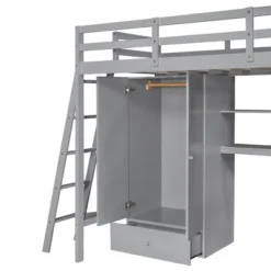 Twin Size Loft Bed With Wardrobe, Drawers And Desk With Shelves - ModernLuxe -Baxton Studio Store GUEST 7378c324 e6d2 4659 83c8 3ab9aa59002d