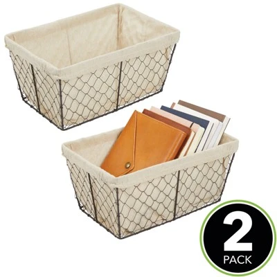 MDesign Medium Chicken Wire Basket With Fabric Liner 3 MDesign Medium Chicken Wire Basket With Fabric Liner