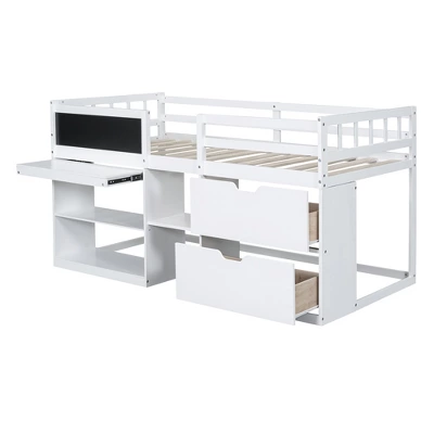Twin Size Low Loft Bed With Rolling Desk, Shelves And Drawers - ModernLuxe 7 Twin Size Low Loft Bed With Rolling Desk, Shelves And Drawers - ModernLuxe - Image 5