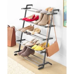 Whitmor 5 Tier Leaning Shoe Rack Black -Baxton Studio Store GUEST 75169bfe 6780 458e 9be9 d17629c26ec2
