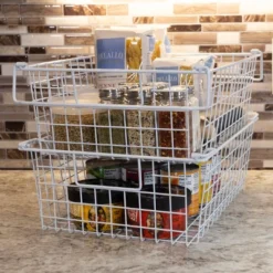 Set Of 2 Storage Bins - Basket Set For Toy, Kitchen, Closet, And Bathroom Storage - Large Shelf Organizers With Handles By Home-Complete (White) -Baxton Studio Store GUEST 7638b899 da6b 4aa1 8e34 d83db95c7fbe