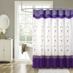 Priscilla Embroidered Shower Curtain With Double Valance By RT Designers Collection -Baxton Studio Store GUEST 77917ef7 d80d 46b7 9b1f 94bddc0bf567