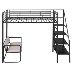 Twin Size Metal Loft Bed With Bench And Storage Staircase, Black-ModernLuxe -Baxton Studio Store GUEST 7a7f11ac 3b61 45da 93a1 f7a66ff9c54d