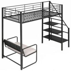 Twin Size Metal Loft Bed With Bench And Storage Staircase, Black-ModernLuxe -Baxton Studio Store GUEST 7b6bad22 ed55 4a78 bda6 80e7ad45ee60