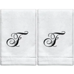 Creative Scents Set Of 2 White Fingertip Monogrammed Towels, Black Embroidered -Baxton Studio Store GUEST 7c304203 32fa 4c2b 8cff 59b89e551697