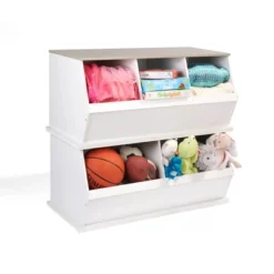 Badger Basket Two Bin Stackable Storage Cubby White/Gray Woodgrain -Baxton Studio Store GUEST 7eb89f7a 56dd 4ae5 9540 21475774645e
