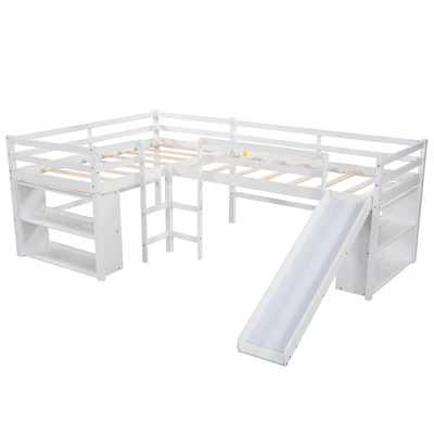 Twin Size L-Shaped Loft Bed With Movable Two-Tier Shelves And Slide - ModernLuxe 5 Twin Size L-Shaped Loft Bed With Movable Two-Tier Shelves And Slide - ModernLuxe - Image 3