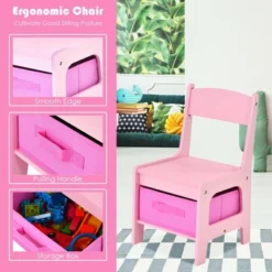 Costway 3 In 1 Wood Activity Table Chair Set W/Storage Box Pink -Baxton Studio Store GUEST 8256f2f5 2193 4612 95d0 260826f440d5