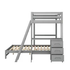 Twin Over Full Bunk Bed With Built-in Desk, Ladder And Three Drawers-ModernLuxe -Baxton Studio Store GUEST 83358152 00b5 491c 86dc 8eadced5988e