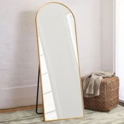 Malinda 64" X 21" Arched Free Standing Body Mirror, Metal Framed Full Length Wall Mirror, Large Floor Mirror - The Pop Home -Baxton Studio Store GUEST 837c3024 e334 4d0b 8ca8 0dcb25f94016