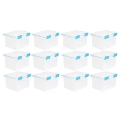 Sterilite 32 Quart Stackable Clear Plastic Storage Tote Container With Blue Gasket Latching Lid For Home And Office Organization, Clear -Baxton Studio Store GUEST 86d65f11 c29c 42f0 a90c 16e78987ba85