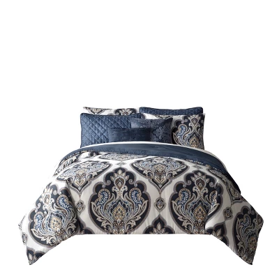 Danica Bed In A Bag Comforter Set Navy Blue Navy Blue/Off White - Lanwood Home 4 Danica Bed In A Bag Comforter Set Navy Blue Navy Blue/Off White - Lanwood Home - Image 2