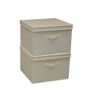 Household Essentials Set Of 2 Square Storage Boxes With Lids Cream Linen 4 Household Essentials Set Of 2 Square Storage Boxes With Lids Cream Linen - Image 2