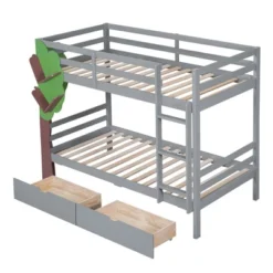 Twin-Over-Twin Bunk Bed With A Tree Decor And Two Storage Drawers-ModernLuxe -Baxton Studio Store GUEST 8ba22d42 f35e 49ca 9ee1 a8c32bc3fd3c