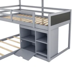 Twin Size L-shaped Wood Triple Bunk Bed With Storage Cabinet, Ladder And Blackboard-ModernLuxe -Baxton Studio Store GUEST 8d5bd23d 54b0 4f36 a0b0 b654a89e10f8