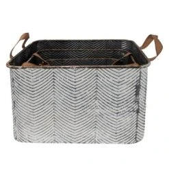 Set Of 3 Rustic Whitewashed Pattern Galvanized Metal Decorative Storage Bins With Faux Leather Handles - Foreside Home And Garden -Baxton Studio Store GUEST 90cfb789 9432 4c76 b47a 7443a5cee25a