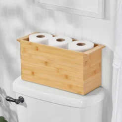 MDesign Bamboo Wooden Bathroom Storage Organizer Box With Handles - Natural