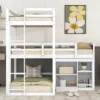 Twin Size L-shaped Wood Triple Bunk Bed With Storage Cabinet, Ladder And Blackboard-ModernLuxe -Baxton Studio Store GUEST 932c522c 03b1 4431 9459 e373b00a829e