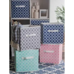 Set Of 4 11" X 11" X 11" Nonwoven Polyester Sorbet Square Lattice Storage Cube Pink - Design Imports -Baxton Studio Store GUEST 93918efc 050b 4dab bd3e d1a66badd2e3
