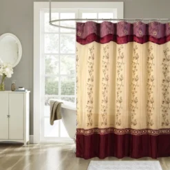 Priscilla Embroidered Shower Curtain With Double Valance By RT Designers Collection -Baxton Studio Store GUEST 94aaf3de d57e 434e 800d d32504344be0
