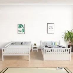 Costway Full Over Full Bunk Bed Platform Wood Bed W/ Trundle & Ladder Rail Brown/White 16 Costway Full Over Full Bunk Bed Platform Wood Bed W/ Trundle & Ladder Rail Brown/White -Baxton Studio Store GUEST 95ba6a1b 8ce2 4a45 b181 d0a0c274ced1