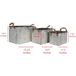 Set Of 3 Rustic Whitewashed Pattern Galvanized Metal Decorative Storage Bins With Faux Leather Handles - Foreside Home And Garden -Baxton Studio Store GUEST 98308292 440d 4efd afcf 9a30f633339c