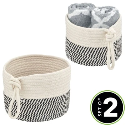 MDesign Woven Cotton Rope Bathroom Basket With Tie Handle, Set Of 2 3 MDesign Woven Cotton Rope Bathroom Basket With Tie Handle, Set Of 2