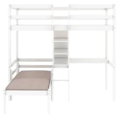 Convertible Loft Bed With L Shaped Desk, Shelf And Ladder, White - ModernLuxe 17 Convertible Loft Bed With L Shaped Desk, Shelf And Ladder, White - ModernLuxe -Baxton Studio Store GUEST 9a0a149b cc82 434c 99fe d492849331eb