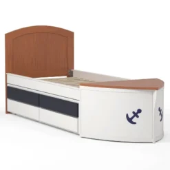 Twin Collindale Boat Design Kids' Bed With Trundle White/Oak - MiBasics -Baxton Studio Store GUEST 9ba24907 0adc 4ade 9c4a 623fcb1da8ab
