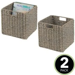 MDesign Woven Seagrass Home Storage Basket For Cube Furniture, 2 Pack